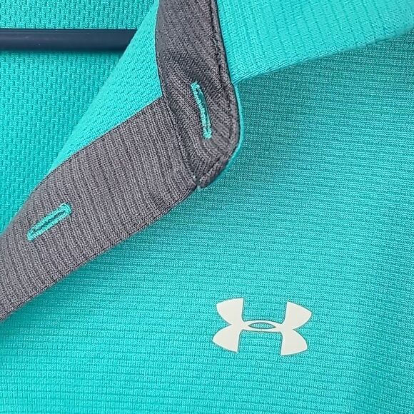 Men's XL UA Tech Polo Turquoise Performance Shirt HeatGear Golf Work Uniform Top - Picture 6 of 9